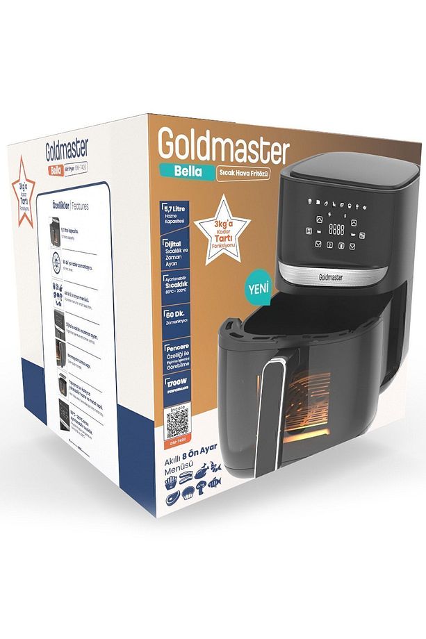 Bella 1700w Xl Dokunmatik Cam Kapaklı Aydınlatmalı 3kg Tartı Fonksiyonlu Airfryer Sıcak Hava Fritözü - 9