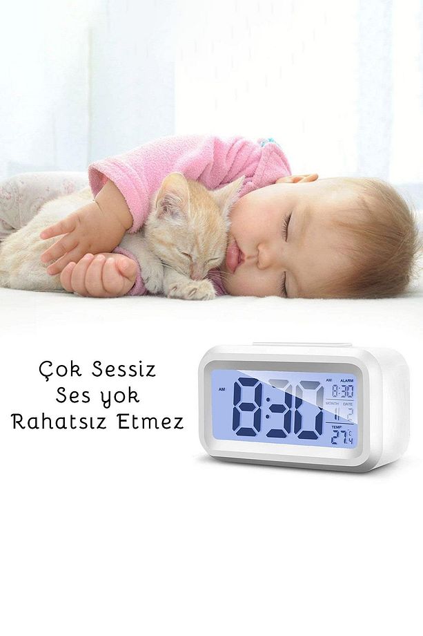 Dijital Işıklı Alarmlı Masa Saati Led Ekran Takvim Pilli Çalar Saat Yeni Tasarım - 7
