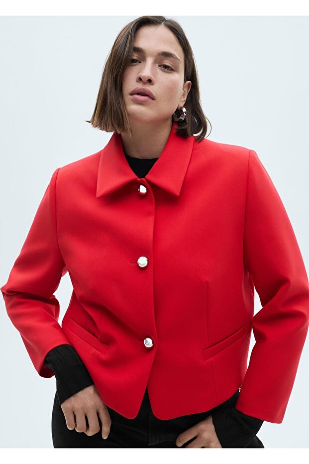 Düğmeli cropped ceket - 5