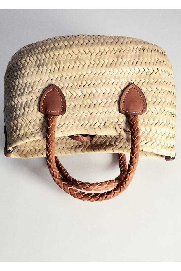 Deri saplı doğal elyaf çanta - 4