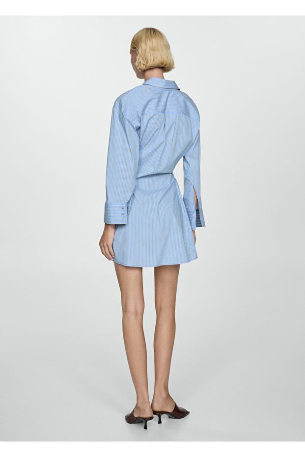 Çizgili anvelop gömlek elbise - 4