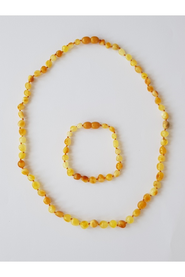 Damla Amber Adult Necklace Bracelet Set Bright Milk Color