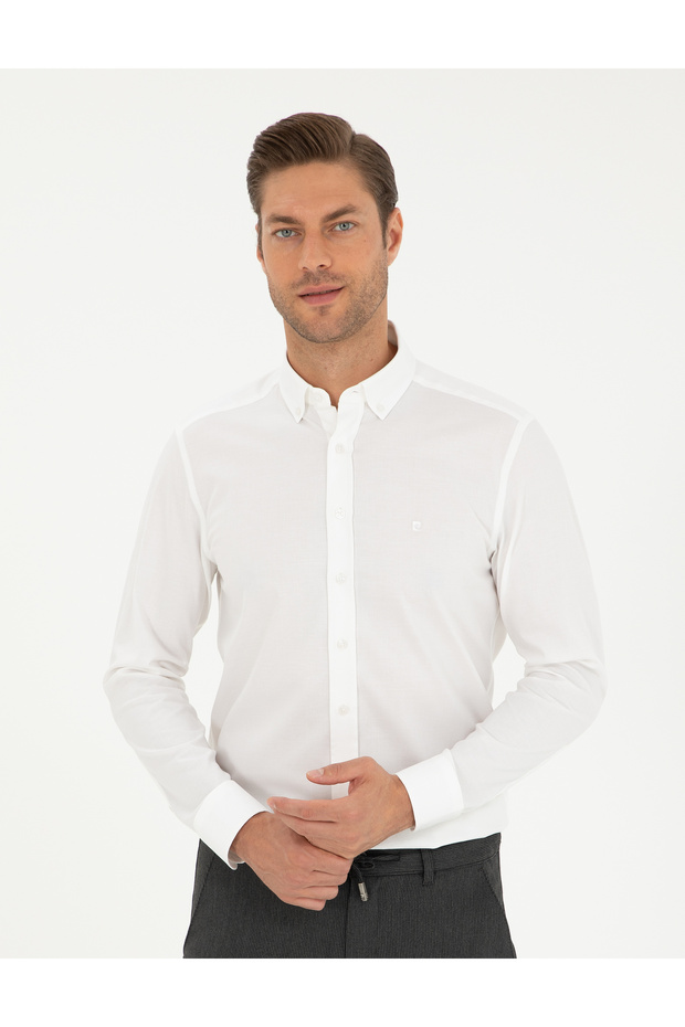 White Slim Fit Long Sleeve Shirt 50295909-Vr013