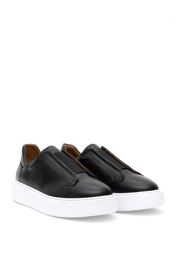Black 100% Leather Casual Shoes 50296068-Vr046