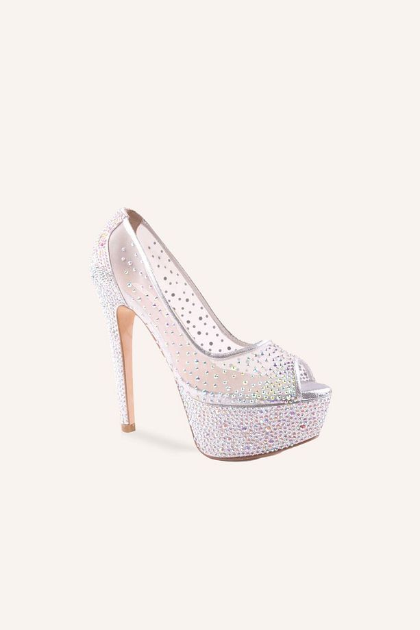 Gümüş Cinderella Yüksek Platform Topuklu Ayakkabı - 2