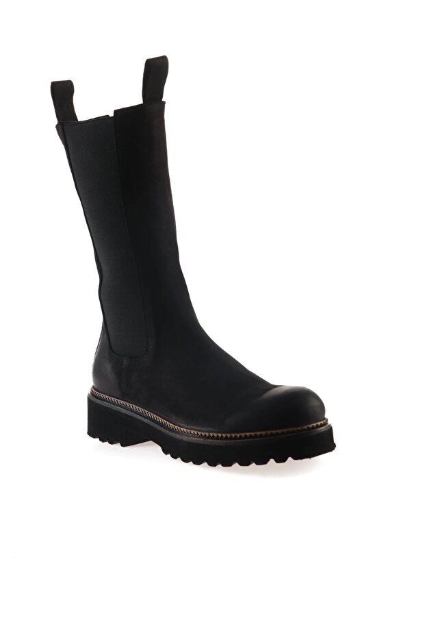 Siyah Nubuk Kadın Düz Bot 01wt0802 - 2