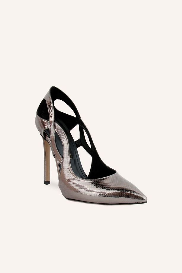 Antrasit Baskı Velar Stiletto Ayakkabı - 2
