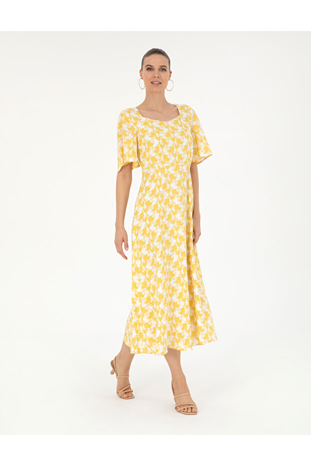 Sarı A Kesim Dokuma Elbise 50283663-VR044 - 1