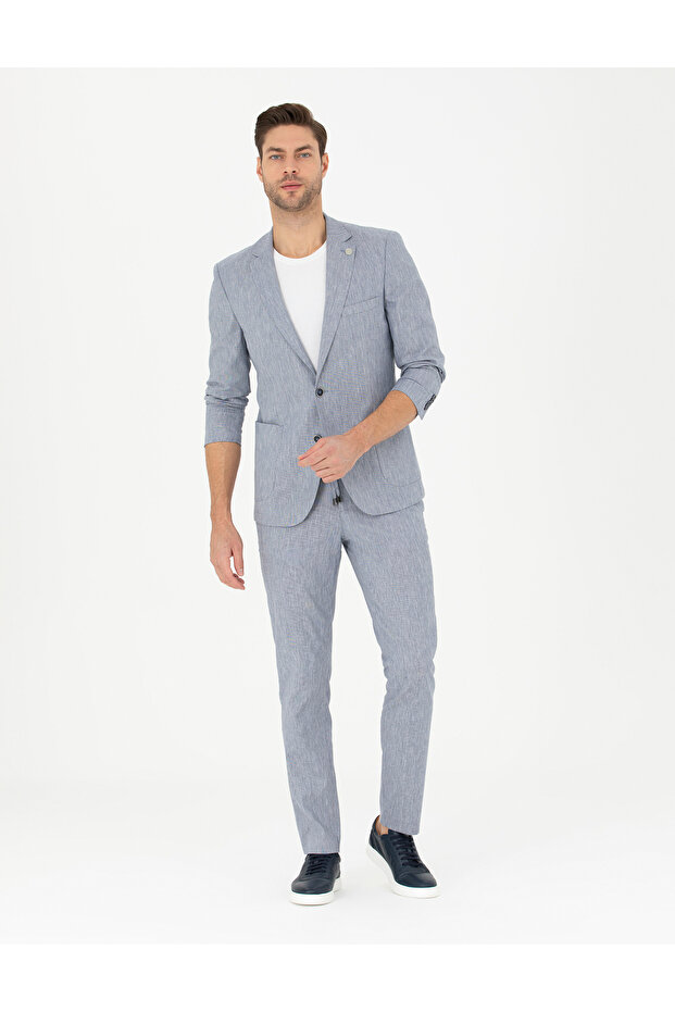 Dark Blue Ex. Slim Fit Linen Blended Fabric Trousers 50284934-Vr032