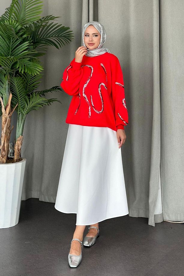 Pullu Triko Tunik Kırmızı - 3