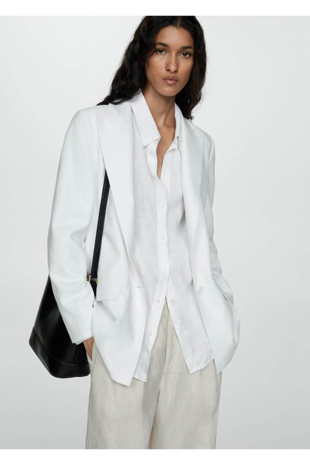 Düz keten blazer ceket - 1