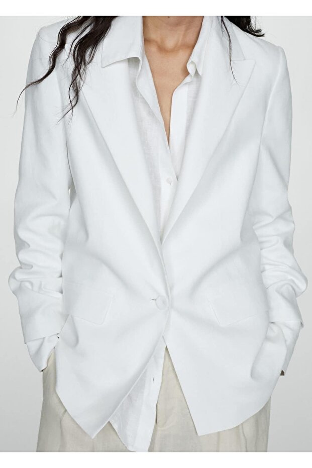 Düz keten blazer ceket - 7