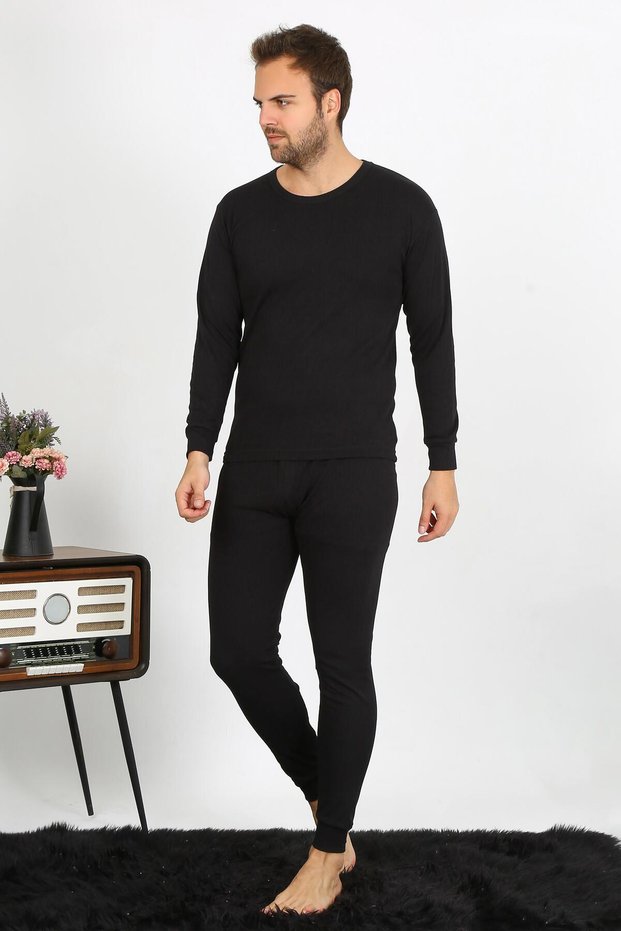 Moda Çizgi Men's Cotton Black Underwear Set 19103