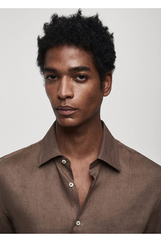 %100 Keten Regular Kesim Gömlek - 5