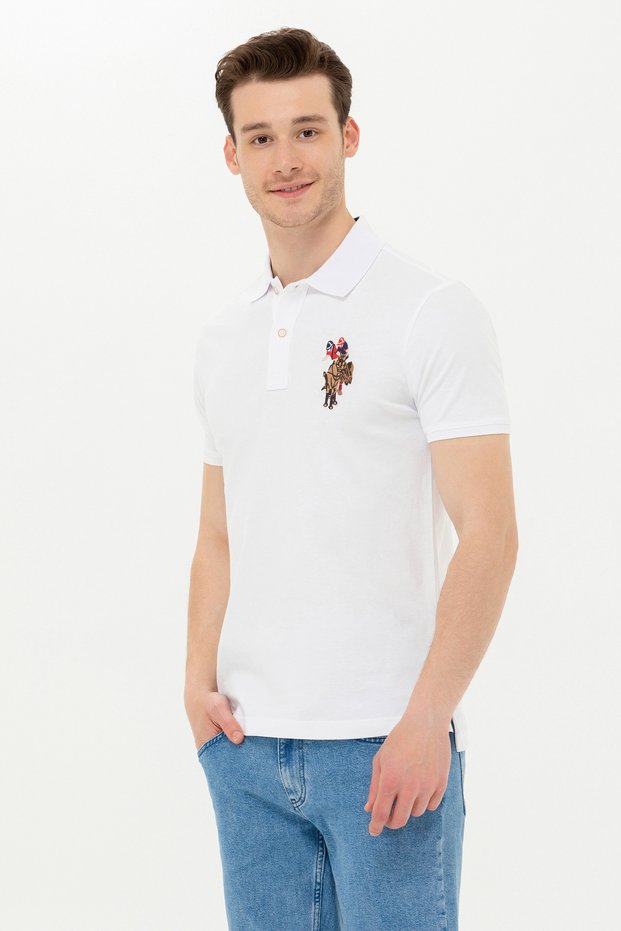 Men's White Basic Polo Neck T-Shirt 50263005-Vr013