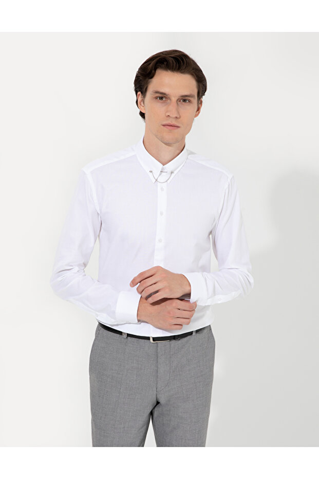 White Slim Fit Tuxedo Shirt 50251106-Vr013