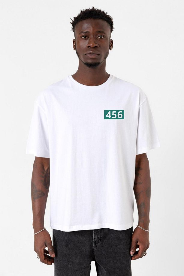 Squid Game Player 456 Beyaz Erkek Oversize Tshirt - 1
