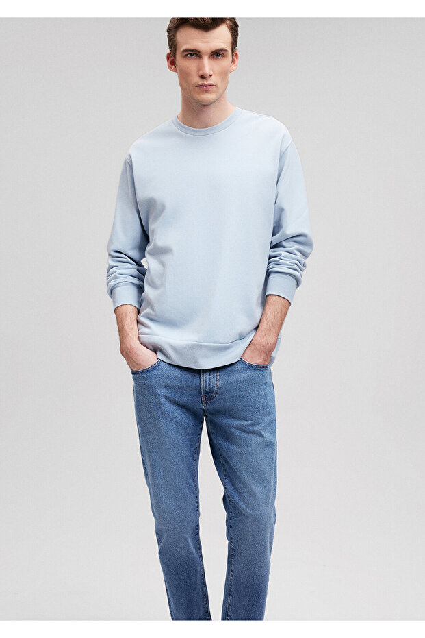 Bisiklet Yaka Mavi Basic Sweatshirt 0S10108-70803 - 1