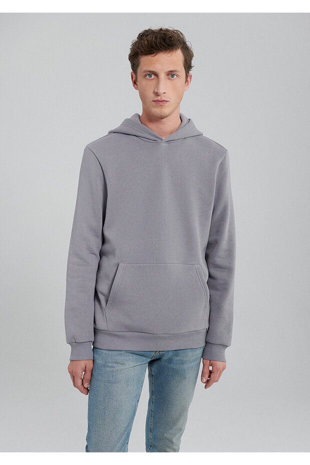 Kapüşonlu Gri Basic Sweatshirt 0610937-83747 - 3