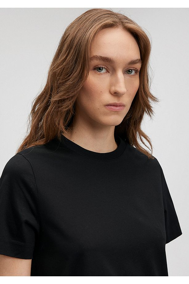 Pamuklu Merserize Bisiklet Yaka Siyah Basic Tişört Regular Fit / Normal Kesim 1612697-900 - 5