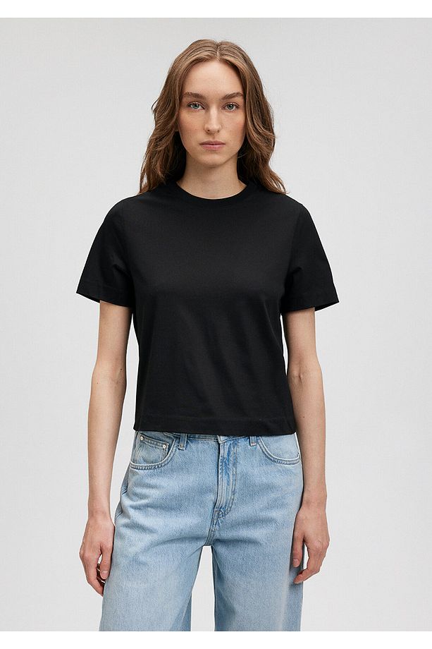 Pamuklu Merserize Bisiklet Yaka Siyah Basic Tişört Regular Fit / Normal Kesim 1612697-900 - 3