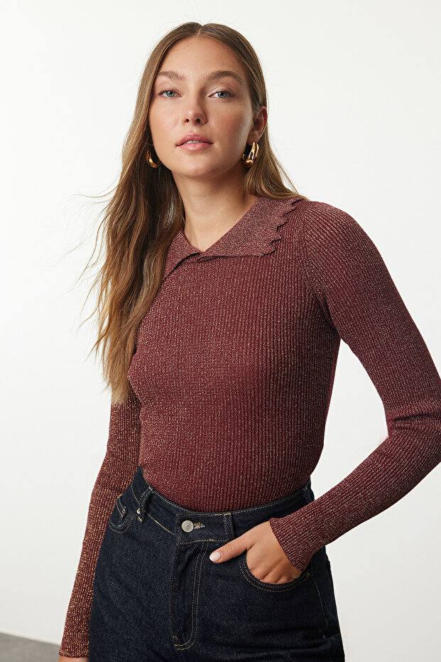 Bordo Polo Yaka Triko Kazak TWOAW25KZ00289 - 2