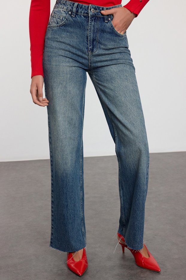 Koyu Mavi Normal Bel Wide Leg Jeans TWOAW25JE00137 - 3