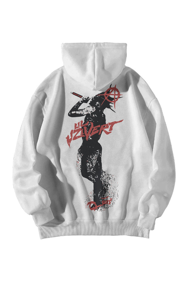Unisex White Lil Uzi Vert 222 Printed Oversize Hooded Kangaroo Pocket Hoodie
