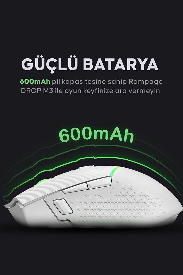 Dropm3 Beyaz Rgb Şarjlı Kablolu/kablosuz 10000 Dpi Oyuncu Mouse - 6