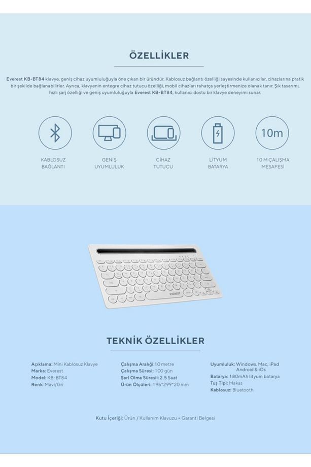 Bluetooth Ultra İnce+Şarjlı Q Mac/Win/Android/Ios Uyumlu Kablosuz klavye - 9