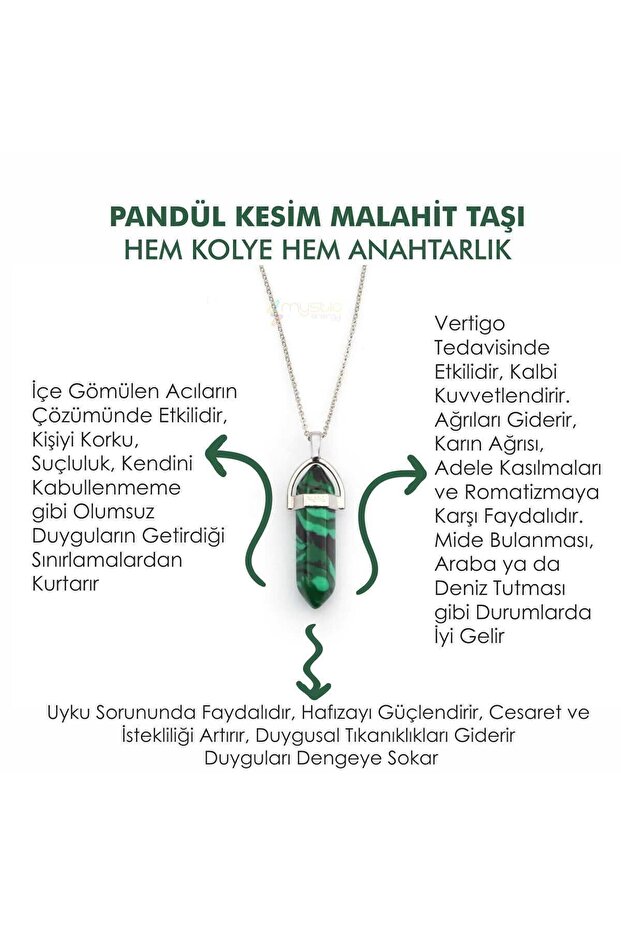 Natural Stone Malahit (Malachite) Stone Pandula Cut Necklace & Keychain | Gift Natural Stone