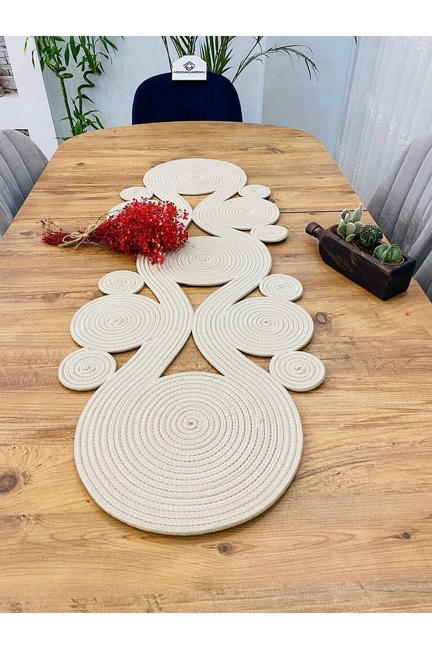 Jüt, Hasır,Sarmal Model, Dekoratif Masa Örtüsü, Runner 40x110 CM, Sehpa Örtüsü, Bohem Tarzı - 3
