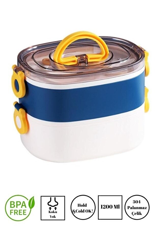 1200 Ml Portable Lunch Box with Stainless Steel - Two Layers, Easy Lock