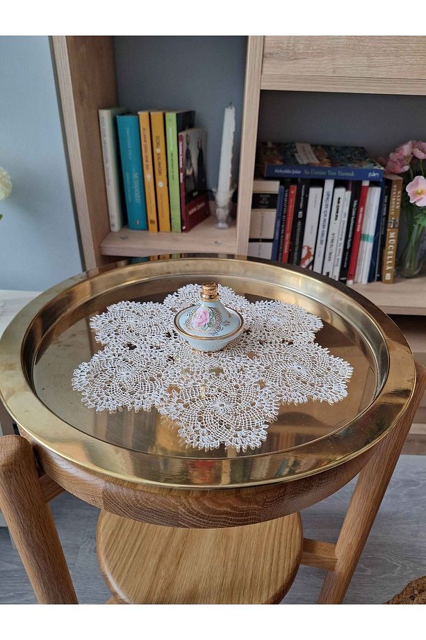 Çapa Ipi Ile Yapılmış El Işi Dantel Iğne Oyası 6 Parça Çapa Yatak Odası Takımı 27 Cm-krem Çark Model - 4