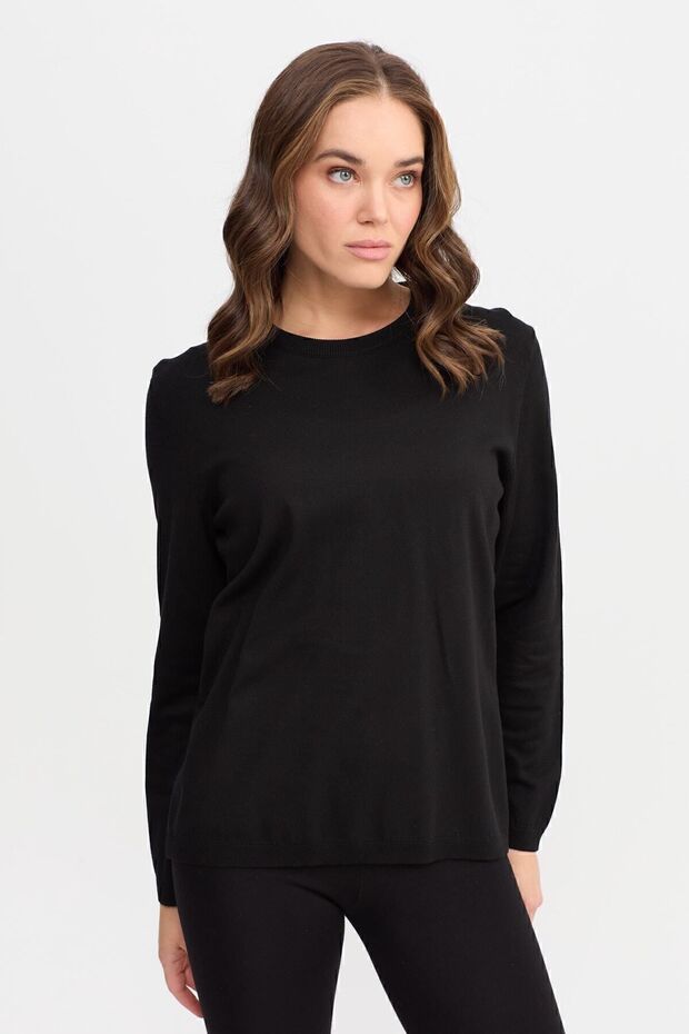 Kadın Basic Sıfır Yaka Kazak Siyah - 3