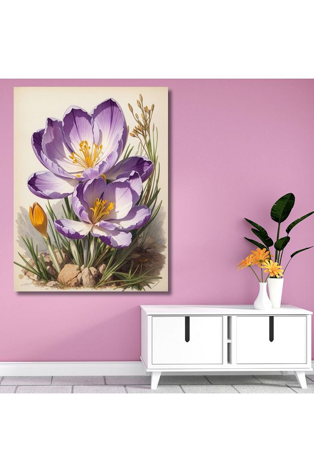 Renkli Baskılı Sayılarla Boyama Hobi Seti (Çerçeveli) 60x75 cm: Mor Çiçekler - 1