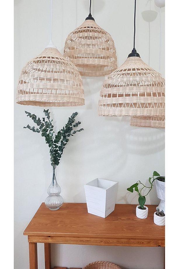 rattan avize (siyah duy)bambu hasır aydınlatma (duy ile) - 5