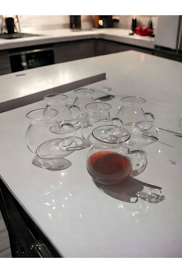 6'lı Keyfi Ala Borosilikat Cam Kulplu Çay Bardağı 180ml Bardak - 5