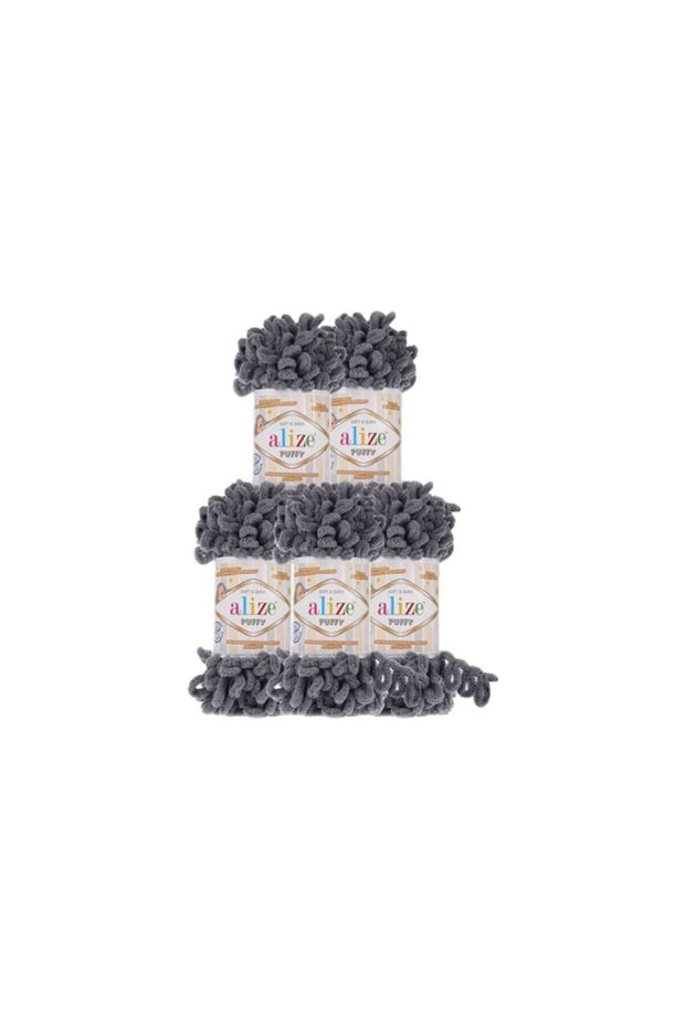 Puffy 5 Pieces Dark Gray (Charcoal Gray) Hand Knitted Baby Blanket Knitting Yarn