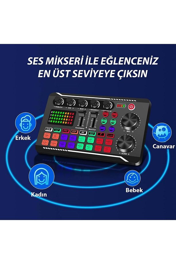 Stüdyo Ses Mikseri Şarjlı F998 Bluetooth DJ Canlı Yayın Kondenser Mikrofon Bağlantısı - 7