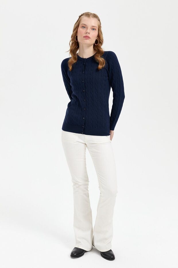 Women's Zero Collar Seamless Hair Braided Cardigan K.Navy Blue