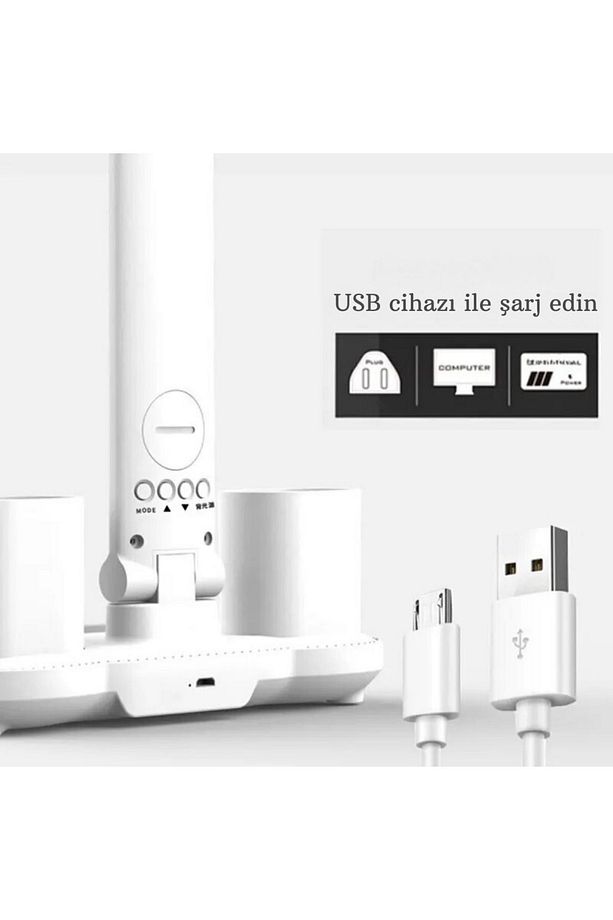 5in1 Çok Fonksiyonlu Şarjlı Masa Lambası+Saat+Termometre+Takvim+Kalemlik+Telefon Tutucu - 5