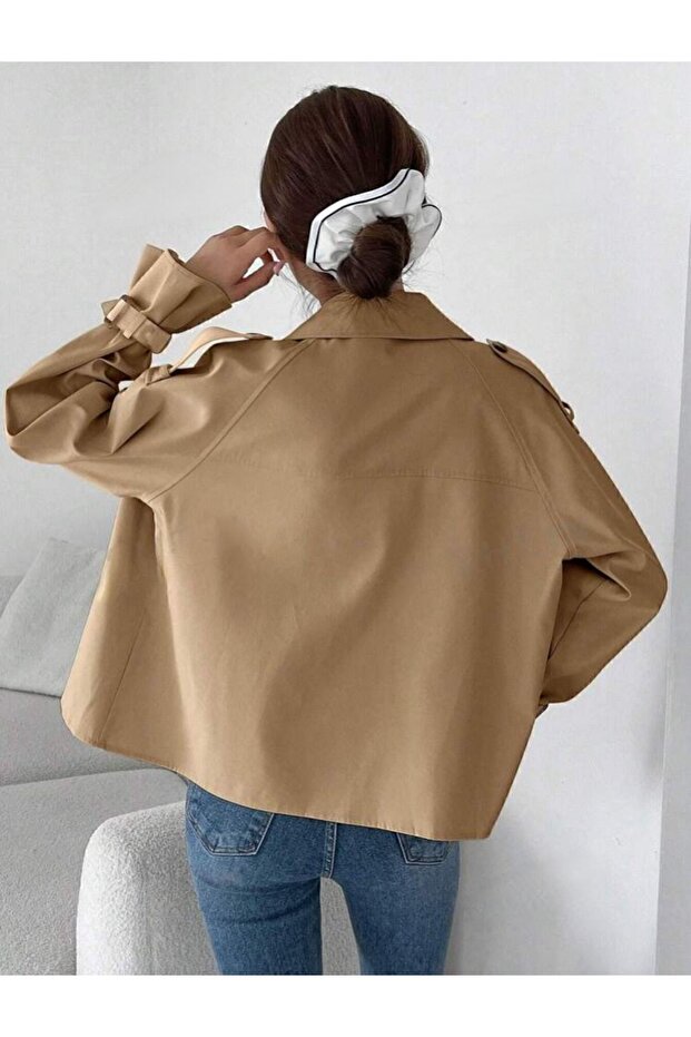 Biker Tarzı Kısa Trençkot - 4