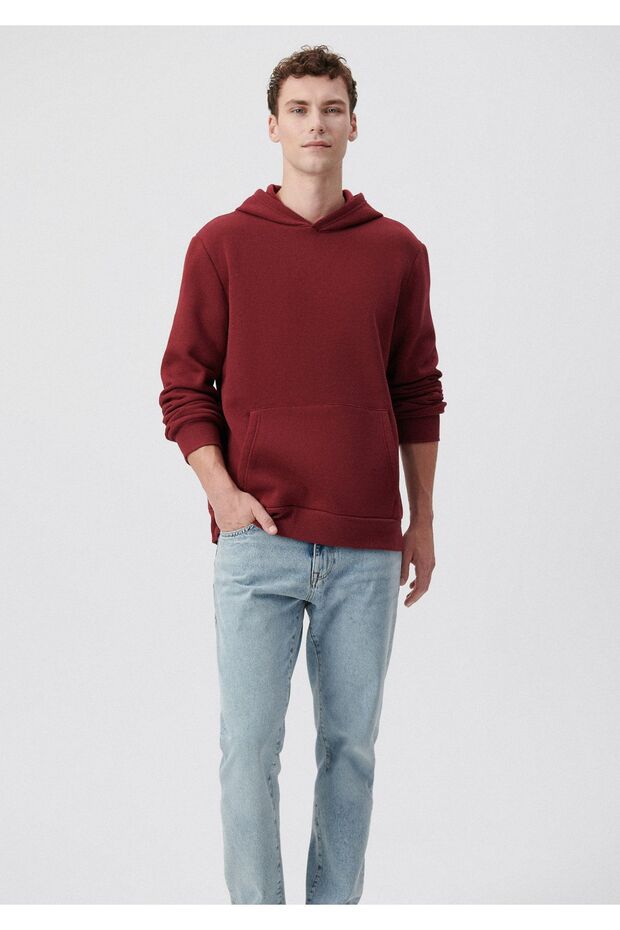 Erkek Kapüşonlu Kırmızı Basic Sweatshirt 0610937-85633 - 1