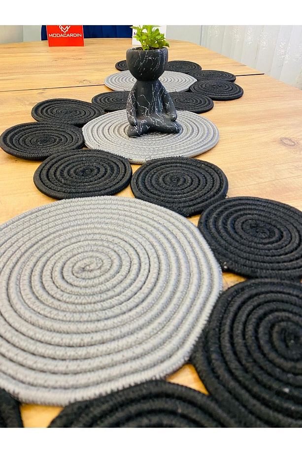 Jüt, Hasır, Dekoratif Masa Örtüsü,Papatya Model Runner 30x100 CM, Sehpa Örtüsü, Bohem Tarzı - 4