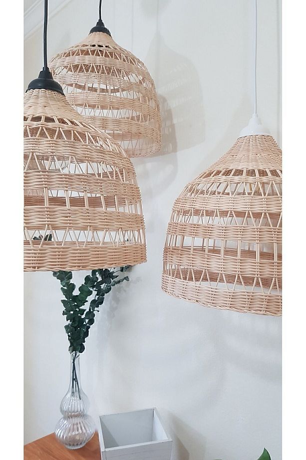 rattan avize (siyah duy)bambu hasır aydınlatma (duy ile) - 9