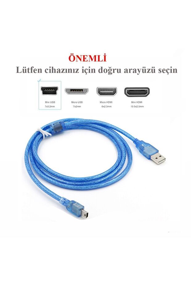 Mini Usb 5 Pin Fitreli V3 Şarj Data Kablosu - 1.5 Metre - 4