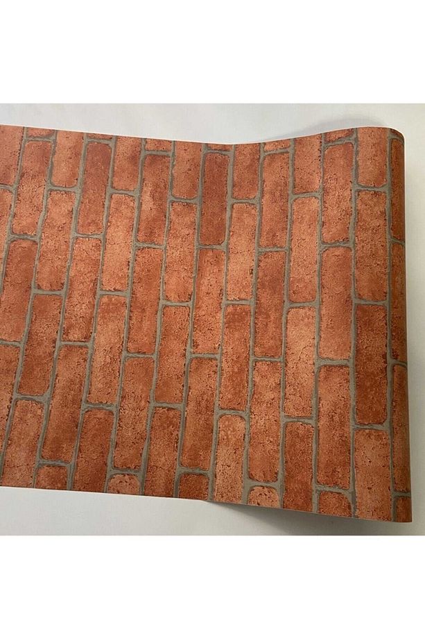 Turuncu Tuğla Duvar Desenli Kendinden Yapışkanlı Folyo Kağıt Kaplama 45 Cm X 5 Metre - 4