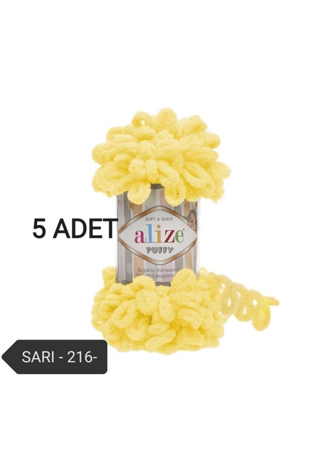 Puffy Parmak Örgü Ipi 5 Adet El Örgü Ipi Renk Kodu:koyu Sarı-216-5 Yumak El Örgü Ipi - 1