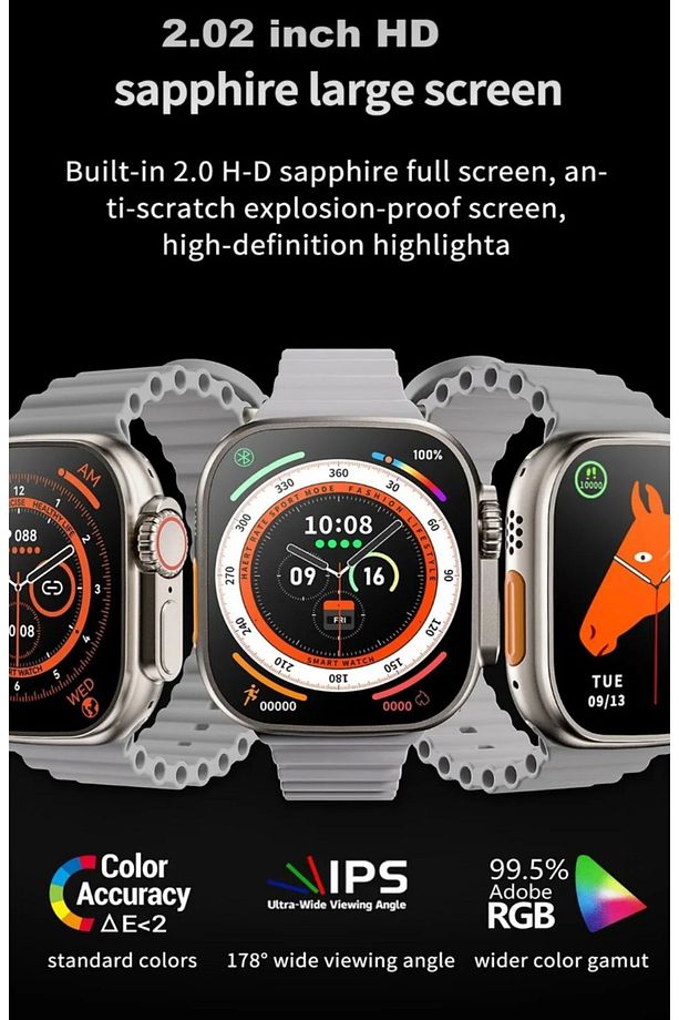Akıllı saat 7 kordonlu 49 mm İthalatçı Garantili 6 Ay Android + iOS Beyaz 100-200 mAh 2 - 7
